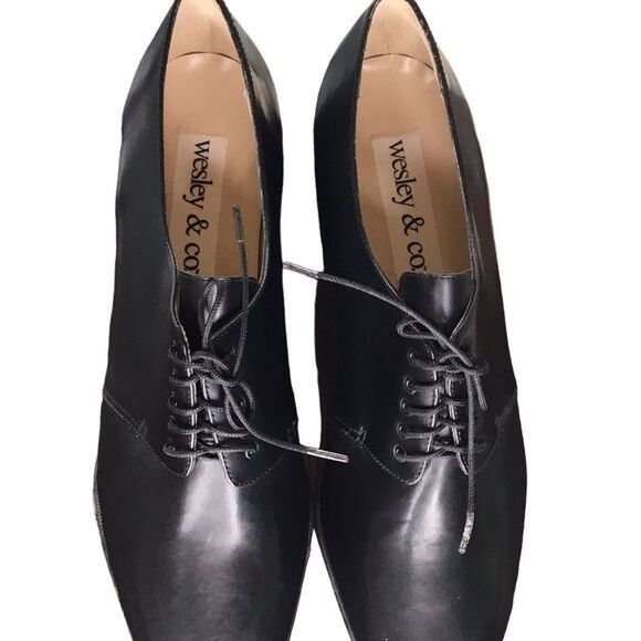 Wesley & Co Shoes Women’s 10 M Vtg Lace Up Black Leather Dark Gothic‎ Steam Punk - Picture 2 of 12